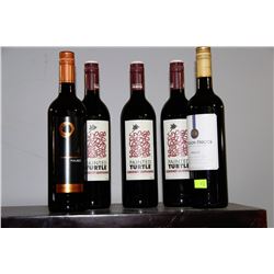 FIVE ASSORTED 750ML BOTTLES OF RED WINE