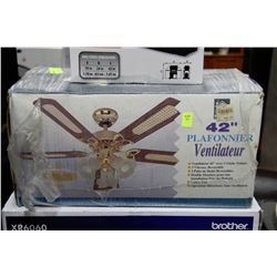 NEW 42" WOODEN TONE LIGHT FIXTURE FAN