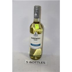 FIVE 750ML BOTTLES OF SAWMILL CREEK PINOT GRIGIO