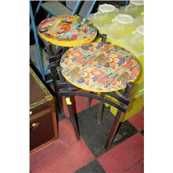 PAIR OF STAINLESS STEEL 3-LEGGED SIDETABLES