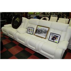 WHITE PERFORATED LEATHER RECLINING SOFA & LOVE