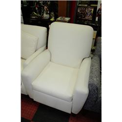 WHITE FABRIC RECLINING ACCENT CHAIR