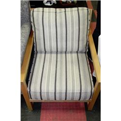 WOODEN FABRIC STRIPED ACCENT CHAIR
