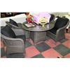 Image 1 : GLASSTOP PATIO TABLE AND 4 WICKER PATIO CHAIRS