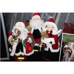 3 SANTA & MRS CLAUS ORNAMENTS