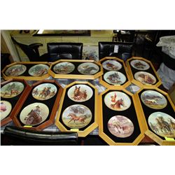 COLLECTION OF 9 OAK FRAMED HORSE COLLECTOR PLATES