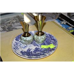 2 DECORATIVE PLATES + 2 HANDPAINTED VASES