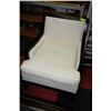Image 1 : BROWN WOOD AND WHITE FABRIC ACCENT CHAIR