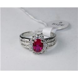 .925 SILVER RING - LAB CREATED RUBY + CZ