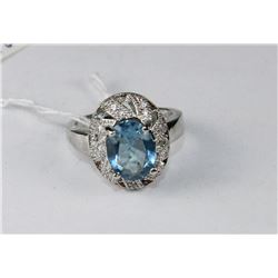 .925 SILVER RING - LAB CREATED CZ, BLUE TOPAZ