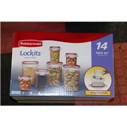 NEW 14-PIECE RUBBERMAID LOCK-ITS CANISTERS