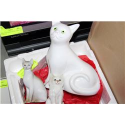 3 CERAMIC CAT ORNAMENTS