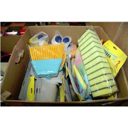 EXTRA LARGE BOX OF SCOURING PADS, BROOMS, TOILET