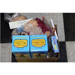 BOX OF CHILDREN'S TOYS, W/ DOLLS PUPPETS ETC.