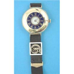 A ladys 9ct gold Longines wrist watch with half hunter case and blue enamelled outer dial....