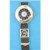 A ladys 9ct gold Longines wrist watch with half hunter case and blue enamelled outer dial....