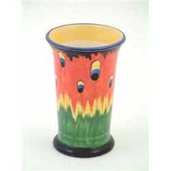 A Crown Ducal vase, of flared form and boldly painted in orange, blue and yellow, in the 'Firefly...