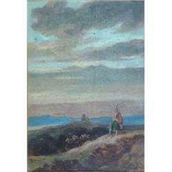 Hablot Knight Browne "Phiz" (1815-1892) Oil on paper, Figures in a moorland landscape, 6.5 x 4.5...