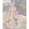 Image 1 : After Wilfred de Glehn oil on board, Nude girl beside a lake, Bears signature, 22 x 18.5 ins....