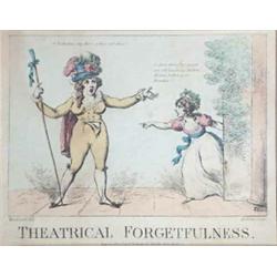 Roberts after Woodward coloured engraving, "Theatrical Forgetfulness.", 10 x 13 ins....