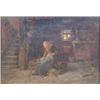 Image 1 : Anton Burger (1824-1905) German oil on canvas, Cottage interior with old lady at a spinning wheel...