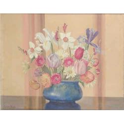 After James Noble oil on board, Still life of spring flowers in a vase, Bears signature, 17 x 21...