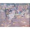 Image 1 : T McNeil oil on board, Figures seated in a park, Bears signature, 8 x 9.5 ins....