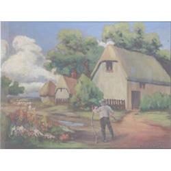 Eva Walbourn pair of oils on canvas, Figures in cottage gardens, Signed, 15 x 20 ins....