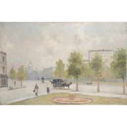 Continental School unframed oil on canvas, European city square, bears P Fischer signature, 19 x...