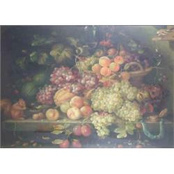 Dutch Style oil on board, Still life of fruit on a ledge, 29 x 39 ins....