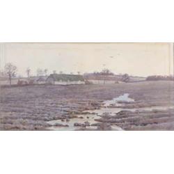 A Anderson (Exh. 1882-84) watercolour, Farm viewed across the fields, Signed and dated 1882, 7 x...
