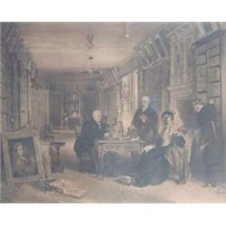 Reynolds after Leslie mezzotint, The Library at Holland House, 23 x 29 ins....