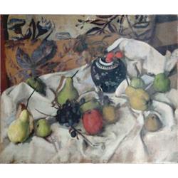 Scottish School unframed oil on canvas, Still life of fruit on a table top, 20 x 24 ins....