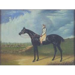 English School oil on board, Racehorse and jockey, 12 x 16 ins....