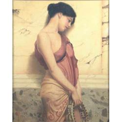 Pre Raphaelite Style oil on board, Maiden holding a tambourine, 20 x 16 ins....