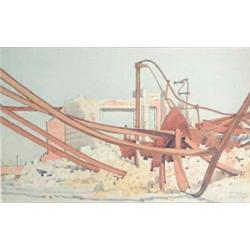 Veronica Burleigh watercolour, The Dyke Hotel after the fire, 1947, Signed, 11 x 17 ins....