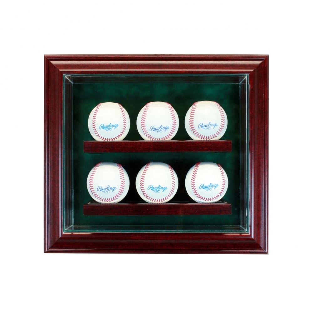 Premium 6 Baseball Style Wall Mount Display Case with Cherry