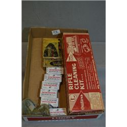 Tray Lot : Two Outer's Cleaning Kits - Approx 7 Boxes .22 LR cal ammo - 15 rnds .303 Brit Ammo