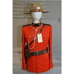 Red Serge RCMP Tunic w/ badges & buttons, Sam Browne holster, belt, etc. w/ light brown RCMP "John B