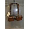 Image 1 : Ant Leather Shoulder Harness w/ two pouches, displayed on small plastic display