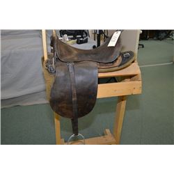 1902 Pattern U.P Saddle stamped C Broad Arrow on side skirt , w/ brass horn added, stirrups pitted a