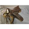 Image 1 : Antique Military Saddle ( stamped CLH ) possible Calgary Light Horse ?, c/w wooden stand