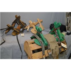 Lot : Two Antique Pack Saddles w/extra moden wooden saddle frame only, c/w wood stand