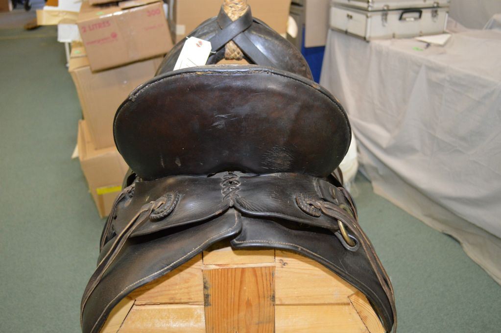 Antique Great West Saddlery Style Western Hi Back Saddle ( unmarked ) w/ rawhide wrapped horn, c/w