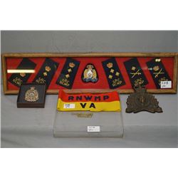 Lot of Two Items : Wood Framed RCMP Display w/ Insignia & Flashes - plastic display box : Lg Metal R