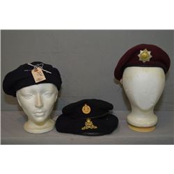 Lot of Four Wool Berets : Black Wool w/gilt badge Perservance Lord Strathconas Horse Royal Canadian 