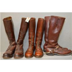 Lot : Three Pairs of RCMP Leather Riding Boots [ one pair has spurs SIze 10 1/2 D - SIze 9 ? ]