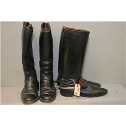 Lot of Two Black Leather Riding Boots [ one w/ spurs stamped Cammeyer ]