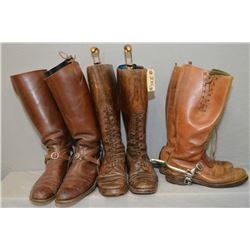 Lot of Three Pairs Vintage Leather Riding Boots [ two pairs have spurs ]