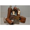 Image 1 : Tray Lot : Two Rare Leather Pouches that hold glass flasks inserts [ one has initial J.F.M. stamped 